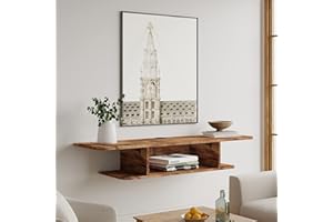 FITUEYES Mobile TV Sospeso Vintage, Mensola da parete in legno, design ad alette con sistema di gestione dei cavi, pensile soggiorno per lettore DVD / ricevitore / Hi-Fi, 105 cm, DS210505WM