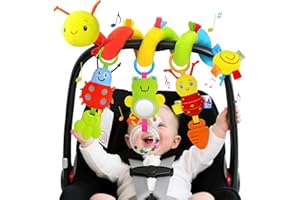 YELUFT Baby Pram Toys 0-6 Months,Newborn Spiral Pram Car Seat Toy for Babies 0-6 Months Hanging Pushchair Activity Sensory Soft Plush Toys for 0 3 6 9 12 Months Baby Girls Boys Gift