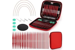 Coopay 13 Paires Aiguilles Circulaires Tricot Interchangeable, 3,0-10,0mm, Kit Tricot Debutant, Aiguille à Tricoter en Aluminium, Aiguille Circulaire Tricot pour Layette, Pull, Écharpe - Rouge Mat