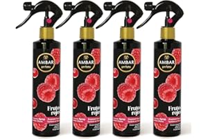 Ambar Perfums - Ambientador Spray Absorbe Olores Frutos Rojos Especial Tejidos, ¡No mancha! Pack de 4 uds de 280 ml.