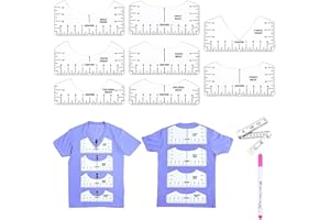 WUDQIJI T-Shirt Ausrichtungslineal 8 Stk T-Shirt Ausrichtung Werkzeuge DIY T-Shirts Ausrichtlineale T-Shirt Lineal Guide T-Shirt Anleitung Lineal mit 1 Wasserlöslicher Markier Stift + 1 Maßband