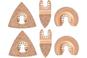 Ettonsun 6 hojas de sierra oscilantes universales de carburo, cuchillas multiherramienta mixtas, semicírculo, triangular, para azulejos, lechada, mortero, hormigón, mampostería