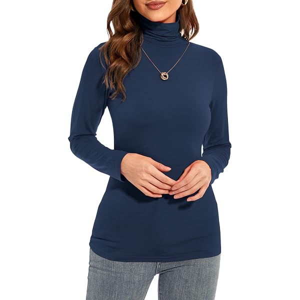 Anyeager Women's Long Sleeve Turtleneck Top - Lightweight Slim Fit Base Layer Shirt (Light Blue, Large) - View #2