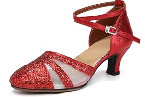 HIPPOSEUS Women's Sequins Latin Ballroom Dance Shoes with Closed Toe Modern Tango Dance Shoes Rubber Sole