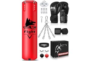‎JUOIFIP JUOIFIP Boxsack Hängend Set, Ungefüllt Boxsack Erwachsene mit Boxhandschuhe und Zubehör, Mikrofaser Leder Schwere Tasche für das Training Kickboxen Fitness MMA Grappling Muay Thai Karate