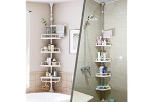 Denny International® 120-300cm 4 Tier Adjustable Stainless Telescopic Bathroom Shelf Organiser Plastic Corner Rack Home Storage Shower Holder Rack Caddy - Heavy Duty