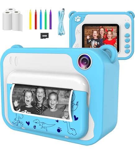 CAMCLID Instant kindercamera, 1080p instant camera voor kinderen, met 32 GB kaart en 3 rollen printpapier, 48 MP digitale camera, cadeau voor jongens en meisjes van 3 - 12 jaar, zwart
