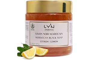 LY'N MOROCCO Savon Noir Marocain 100% Naturel au Citron (Savon Beldi)-Gommage traditionnel corporel Hammam - Exfolie Nourit & Hydrate la peau…200 gr (200gr, citron)