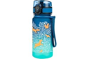 Baagl Kinder Trinkflasche Auslaufsicher Wasserflasche 350ml, Kindergarten Schule und Sport Flasche für Jungen, Mädchen Tritan (Wälder)