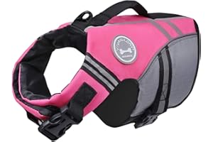 VIVAGLORY Sports Style Dog Life Jacket, Dog Buoyancy Jacket for Swimming & Boating, Ripstop & Buoyancy for Doggy, Life Vest with Handle, XS, Pink