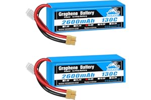 YOWOO POWER Yowoo 2PCS 4S Lipo Batterie 14.8V 2600mAh 130C Graphène Batterie avec Deans T Plug pour RC Evader BX Voiture Camion Truggy RC Avion Hélicoptère Quadcopter UAV Drone FPV Racing Véhicule Bateau