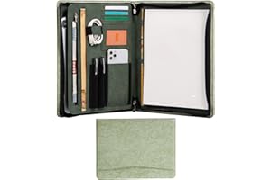 Calfinder Teczka konferencyjna A4, teczka na dokumenty ze skóry PU, teczka na dokumenty z zamkiem błyskawicznym A4, teczka z klipsem A4, organizer biznesowy, zielona