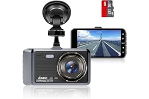Abask Dashcam Auto Vorne 1080P Autokamera mit 32 GB SD-Karte, 4 Zoll, 170 ° Weitwinkel, Nachtsicht, WDR, G-Sensor, Loop-Aufnahm, Parküberwachung, Bewegungserkennung, Rückfahrhilfe, Bildschirmschoner