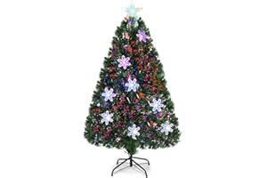 GOPLUS Sztuczna choinka z włóknem szklanym, 90/120/150/180 cm, choinka LED z płatkami śniegu, choinka z oświetleniem do domu, biura (120 cm)