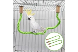 DNOIFNE 2er Pack Vogel Hanfseil Sitzschaukel, Vogelkäfig Ständer Zubehör, Pfotenschleif Steh- und Kletterstange für Papagei, Wellensittich, Nymphensittich