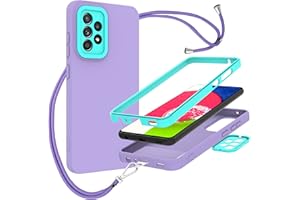 Kaslly Funda Compatible con Samsung Galaxy A52 4G/5G/A52S 5G,Ajustable Collar Correa de Cuello CordónCarcasa de Silicona,Doble Cara Protección Cover-Púrpura