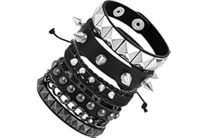 PEOVLVN Lot de 4 bracelets cloutés en cuir à pointes punk rock réglables pour homme et femme Accessoires Emo des années 80 Bijoux gothiques