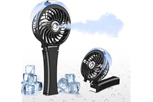 Dancial Handheld Fan Misting Fan, 2 IN 1 USB Fan Foldable with 40ml Water Tank 3000 mAh Battery Fan, 3 Speeds Mini Fan USB Fan for Bedroom Makeup Travel (Black)