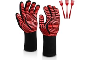 DIAOPROTECT Grillhandschuhe Hitzebeständig 800 Grad, Feuerfeste Handschuhe mit Silikonbeschichtung, rutschfeste Waschbare Weber Grill Handschuh BBQ Gloves für Grill,BBQ,Backen