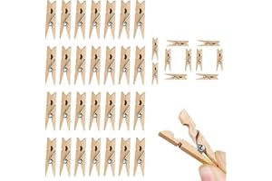 MMGOQQT 100 Pieces Mini Wooden Pegs, Pegs with Spring Construction, Mini Wooden Clothe Clips Strong Non Slip Grip Washing for Photo Wall, Postcards, Letters, Home, Arts, Crafts Decoration.