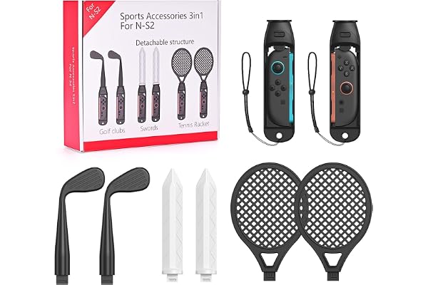 Accessoires Sport Switch 2, Kit 10 en 1 avec Raquettes de Tennis, Clubs de Golf, Épées, Poignées J-Con et Bracelets, Compatible Jeux Sportifs Switch 2