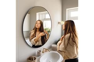 ‎CERAMAT Ceramat Spiegel Rund Schwarz 80 cm Ø mit Rahmen, Runder Spiegel mit Metallrahmen und Aufhängung, Badezimmer Spiegel, Dekorative Wandspiegel rund für Bad, Wohnzimmer, Schlafzimmer