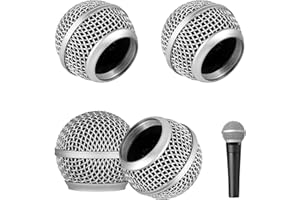 DaKuan Griglia per microfono, in rete metallica, con spugnetta, compatibile con microfono SM58, 4 pezzi (argento)
