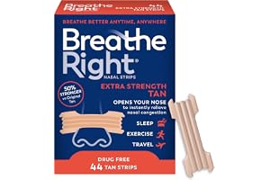 Breathe Right Extra Strength Tan Nasal Strips, Nasal Congestion Relief due to Colds & Allergies, Reduces Nasal Snoring caused by Nasal Congestion, Drug-Free, 44 count