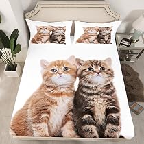 Set Biancheria Letto Bambini UEVBF - Motivo Gatti E Fiori Viola