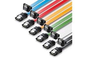 deleyCON 6x 50cm Zestaw Kabli SATA 3 Kabel Danych SATA III - HDD SSD Kabel Przyłączeniowy Kabel Lączący Metalowy Klips 6 GBit/s - 1x Prosty 1x 90° Typu L - Kolorowe