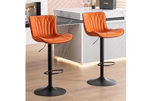 Kidol & Shellder Bar Stools Set of 2 Swivel Barstools Adjustable PU Leather Padded Wing Back Counter Stools, Burnt Orange, 3-5 Mins to Assemble, Loads 300lbs
