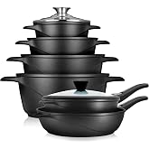 Briebe ILAG Non-Stick Induction Cooker, 4 Pots and 2 Frying Pans | Cast Aluminium without PFOA Set of 12 Pots, Lids, Silicone