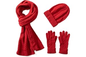 VILLAND 3 en 1 Laine Chapeau Gants Écharpe Ensemble pour Femme Hiver Ensemble, 3 Pièces Torsadé Bonnet pour Femme avec Boîte-cadeau