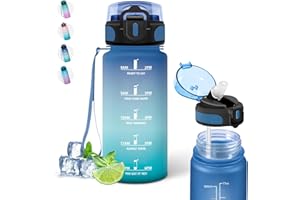 GRSTA Borraccia, 500ml Borraccia Bambini, Borraccia Motivazionale con Cannuccia, Borraccia con Orari per Bere, Facile da Trasportare, Bottiglia Acqua Bambini, per Scuole, Uffici, Campeggio, Viaggio, Corsa