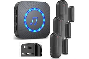 SANJIE Wireless Door Alarm Sensor Chime for Home Business Shop Office When Entering,Shop Entry Alarm, 800FT Long Range,55 Ringtones 5 Volume Level,1 UK Plug in Receivers 3 Sensor,Black