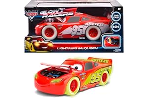 Jada Toys - Glow Racers Auto Lightning McQueen (21 cm) in Disney Pixars Cars - Auto giocattolo per bambini dagli 8 anni in su, si illumina al buio, modello auto in metallo, scala 1:24, rosso