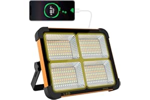 IODOO 100W Foco LED Recargable, Foco LED Bateria 336 LEDs/Panel Solar/ 4 Modos de Luz/Batería Externa de 16500mAh/ Base Magnética, Ideal para Camping, Trabajo, Pesca