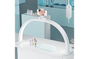 Lmaqfum Foldable Half Moon Lamp for Nail Desk, 29 Inch Led Nail Tech Desk Lamp, Half Moon Light with Phone Holder, 3000-6500K Esthetician Lash Light for Eyelash Extensions, Tattoo, Eyebrow