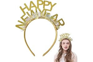 iwiio Happy New Year Headband, New Year Hair Accessories, New Years Eve Party Supplies 2026, Glitter Sparklers Fireworks Headband New Years Accessories for Christmas Party (Gold, 1)