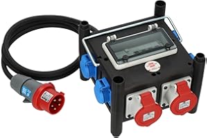 Brennenstuhl Kompakter Gummi-Stromverteiler mit zertifiziertem Sicherungsautomaten (2m Kabel, 2X CEE 400V/16A, 5X 230V/16A, ständiger Einsatz im Freien, mit FI-Schalter, Made in Germany)