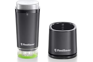 FoodSaver VS1192X macchina sottovuoto per alimenti compatta portatile senza fili, ricaricabile, utile anche fuori casa, sigillatura automatica, inclusi 10 Sacchetti con zip, 1 contenitore 1.2 lt, nero