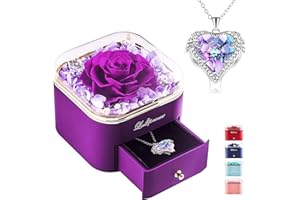 PISKEKAT Echte Ewige Rose mit Halskette, Frauen Geschenk Geburtstag, Konservierte Blumen Rosen Box Schmuck Geschenkbox, Muttertag Valentinstag Hochzeitstag Geschenk für Mama Freundin Ehefrau Oma
