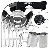 NATUMO® – Outdoor Camping Besteck & Geschirr Set, Outdoor Geschirr Edelstahl, 10-teiliges Trekking + Camping Besteckset 1 Per