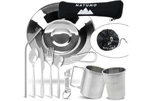 ‎NATUMO NATUMO® – Outdoor Camping Besteck & Geschirr Set, Outdoor Geschirr Edelstahl, 10-teiliges Trekking + Camping Besteckset 1 Person, rostfrei