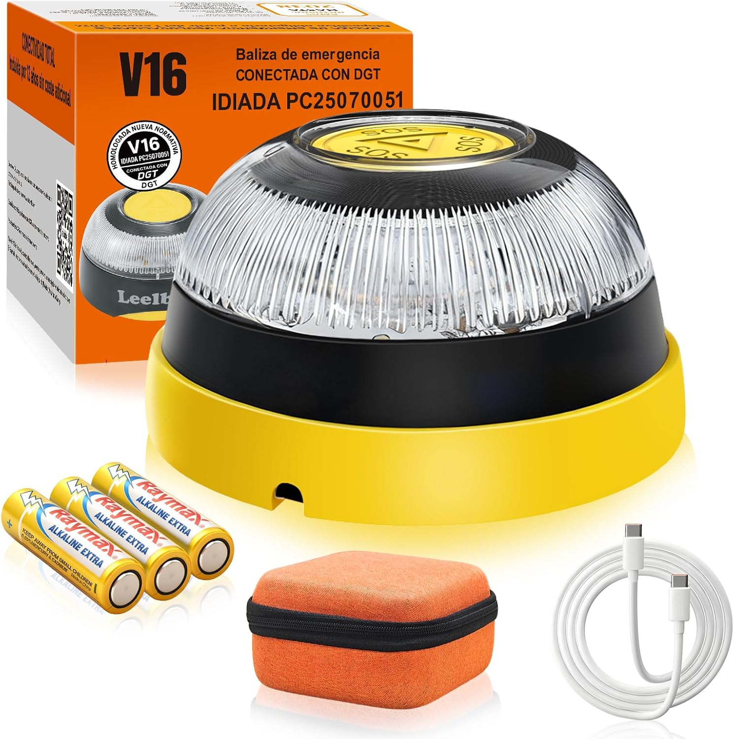 Baliza V16 Homologada DGT con Geolocalización Luz de Emergencia V-16, Doble Fijación (Imán + Ventosa), Obligatoria 2026, Geolocalización 3.0 con SIM y Datos Gratis hasta 2038 ﻿