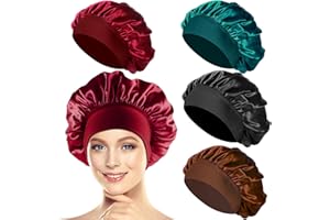 PAEFIU Lot de 4 bonnets de nuit en satin noir, cyan, café, bordeaux pour cheveux longs et bouclés