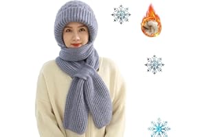 HIDRUO Integrated Ear Protection Windproof Cap Scarf, Knitting Thickening Hats Scarves, One Piece Hat, 2 in 1 Mask Scarf Knitted Hat
