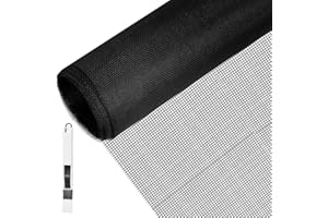 BUZIFU Window Screen Mesh 80 x 120 cm Fiberglass Screen Fly Screen Wire Mesh Insect Mesh Replacement Cuttable Mosquito Net Pet Screen with Cleaning Brush for Windows Doors Patio, Cat-Proof, Black