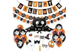 Jonami Decorazioni Halloween Casa - Festone, Pipistrello Gigante, Ghirlande di Zucche e Ragni, Foto Booth Props e Palloncini Neri e Arancioni
