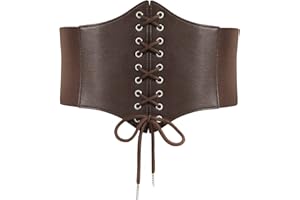 LEACOOLKEY Women Waspie Corset Belt for Dress, Retro Wide Elastic Tie Waspie Belt Hallowen, Ladies Black Tied Waspie Belt